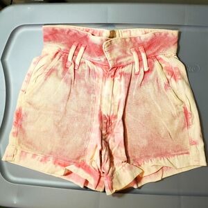 Free People Olivia Pink Acid Wash Tie-dye High Waisted Paperbag Shorts Size 24
